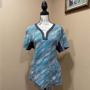 Premiere Blue and Grey Scrub Top